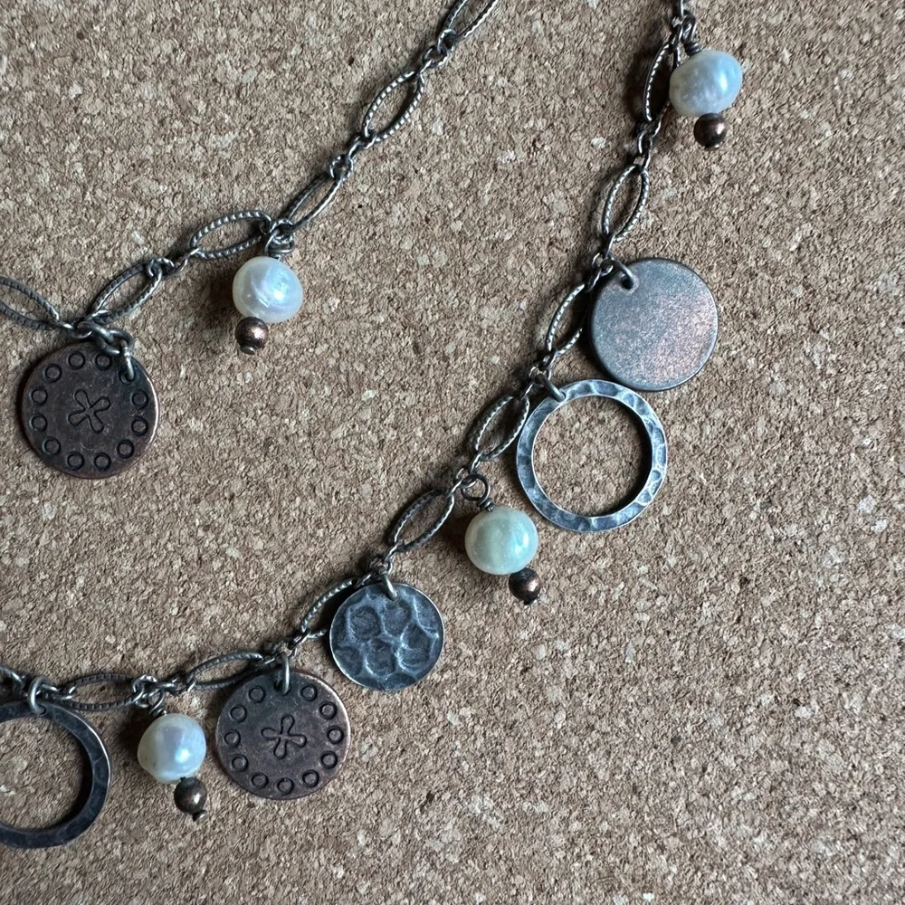 Silpada Sterling 925 Silver, Copper Coin & Pearl Tiered Necklace - Picture 3 of 6